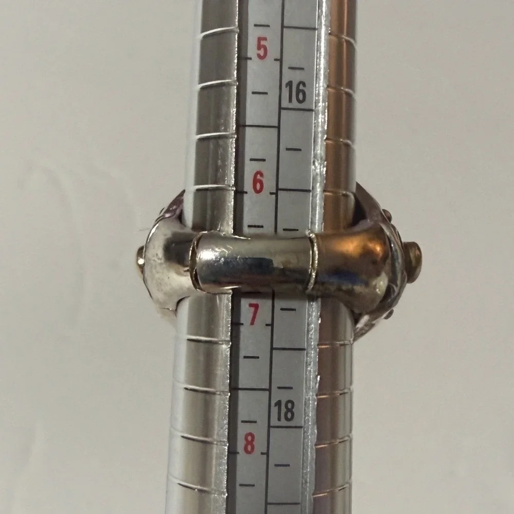 Statement Ring Multi Gemstone Gold and Silver Tone Mixed Metal Adjustable Band - Picture 12 of 12